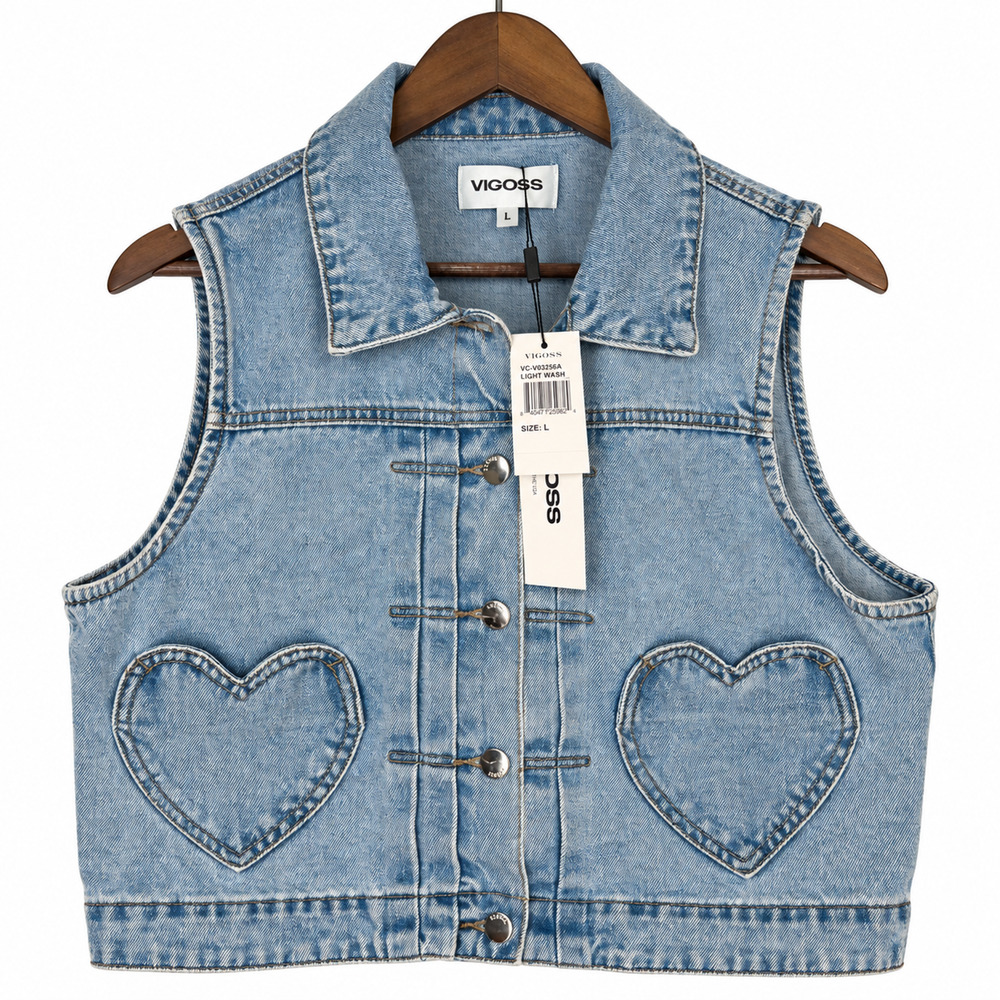 VIGOSS Denim Cowgirl Vest Size Large Romantic Western Festival